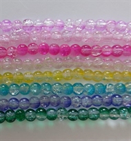 8 x 80 cm. 2-farvede, krakelerede glas perlerstrenge. 6 mm